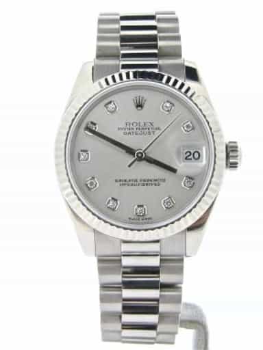 Mid Size Rolex 18K White Gold Datejust President Diamond 178279 (SKU Y904507NMT)