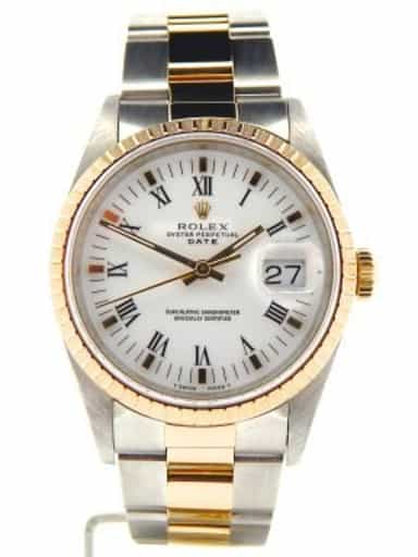 Mens Rolex Date Two-Tone Watch Ref. 15223 White Roman (SKU N435477NMT)