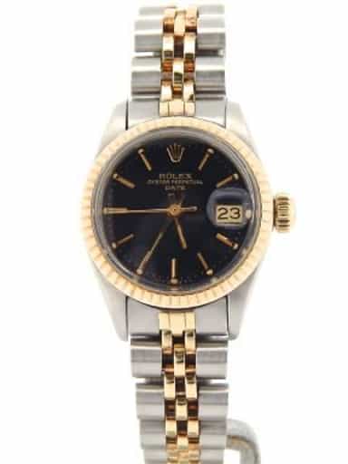 Ladies 26mm Rolex Two-Tone Date Model Ref. 6917 Watch with Black Dial (SKU 6221896NMT)
