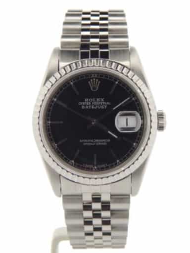 Mens Rolex Stainless Steel Datejust Black 16220 (SKU B1661197NMT)