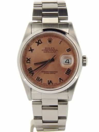 Mens Rolex Stainless Steel Datejust Salmon Roman 16200 (SKU D056213NMT)