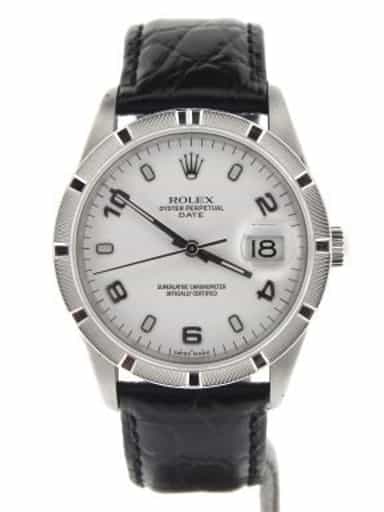 Mens Rolex Stainless Steel Date White Arabic 15210 (SKU X597399NBLKMT)