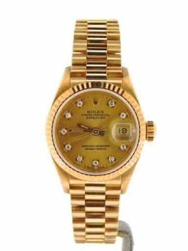Ladies Rolex 18K Yellow Gold Datejust President Champagne Diamond 69178 (SKU N498350MT)