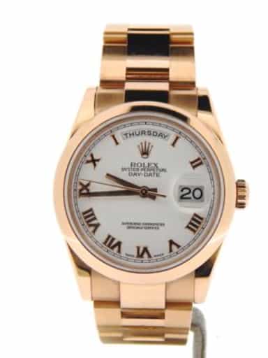 Mens Rolex 18K Gold Day-Date White Roman 118205 (SKU K11P8205MT)