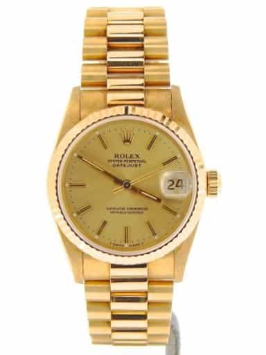 Ladies 31mm MidSize Rolex 18K Yellow Gold Datejust President  68278 (SKU S995326NMT)