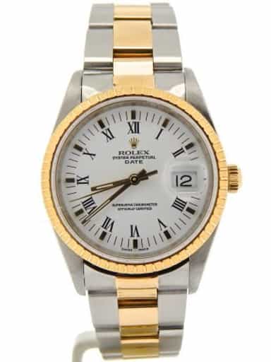 Mens Rolex Two-Tone Date Watch with White Roman Dial 15223 (SKU K162567NMT)
