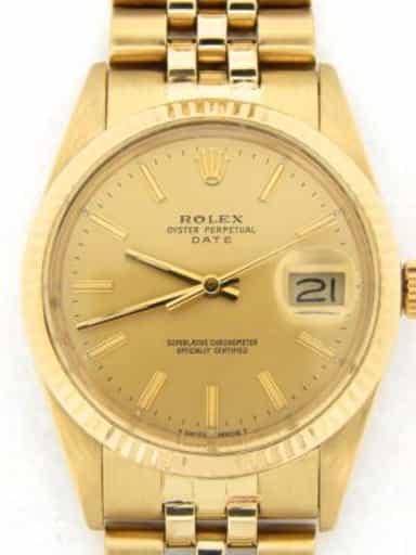 Mens Rolex 14K Yellow Gold Date Champagne 15037 (SKU 9533845BMT)