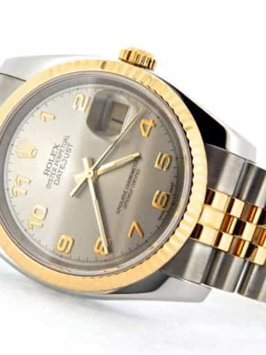 Mens Rolex Two-Tone 18K/SS Datejust Gray Slate Arabic 116233 (SKU F493178BCMT)