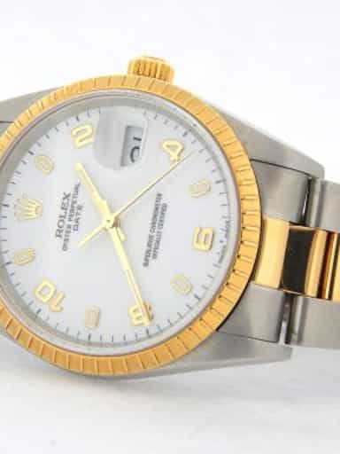 Mens Rolex Two-Tone 18K/SS Date White Arabic 15223 (SKU K722920MT)