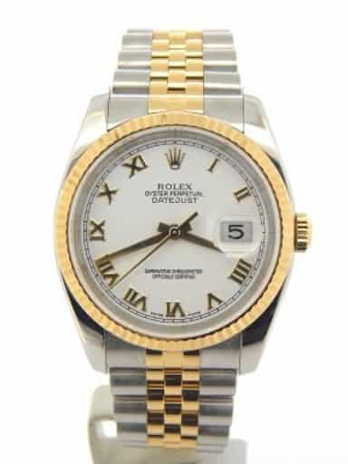 Mens Rolex Two-Tone 18K/SS Datejust White Roman 116233 (SKU D376809MT)