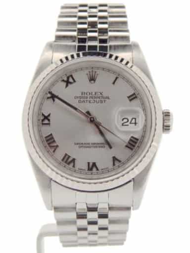 Mens Rolex Stainless Steel Datejust Watch Ref. 16234 Silver Roman (SKU L884885NMT)