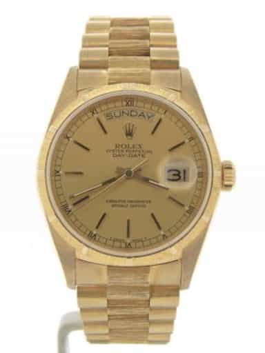 Mens Rolex 18K Gold Day-Date President Bark FInish Watch Ref. 18078 (SKU 8766037BMT)