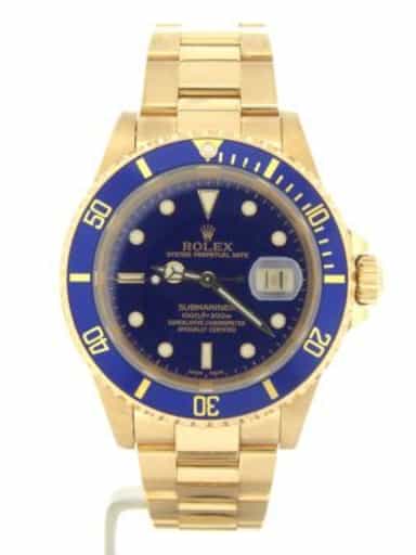 Mens Rolex 18K Yellow Gold Submariner Blue  16618 (SKU 16618BLUEMT)