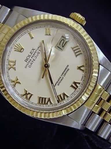 Mens Rolex Two-Tone 18K/SS Datejust Ivory Roman 16013 (SKU 9612458MT)