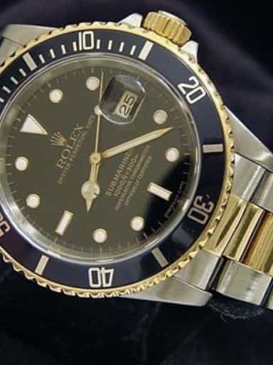 Mens Rolex Two-Tone Submariner Watch Black 16613 (SKU 16613BLACKMT)