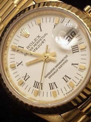 Ladies Rolex 18K Yellow Gold Datejust President White Roman 69178 (SKU 625AMT)