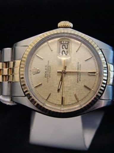 Mens Rolex Two-Tone Datejust 1601 Watch with Gold Linen Dial (SKU 791MT)