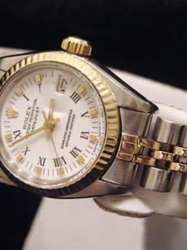 Ladies Rolex Two-Tone 18K/SS Datejust White Roman 69173 (SKU 672AMT)