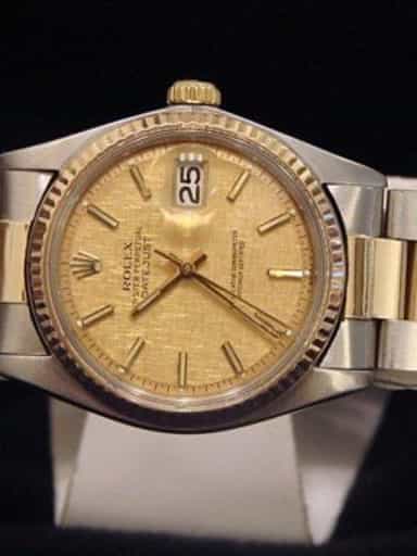 Mens Rolex Two-Tone Datejust Gold Linen 1601 (SKU 841MT)