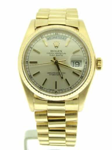 Mens Rolex 18K Gold Day-Date President Silver  18038 (SKU 18038SDDMT)