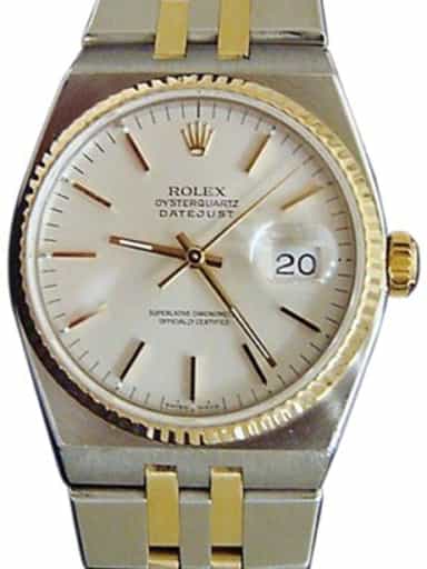 Mens Rolex Two-Tone 18K/SS Oysterquartz Datejust Silver 17013