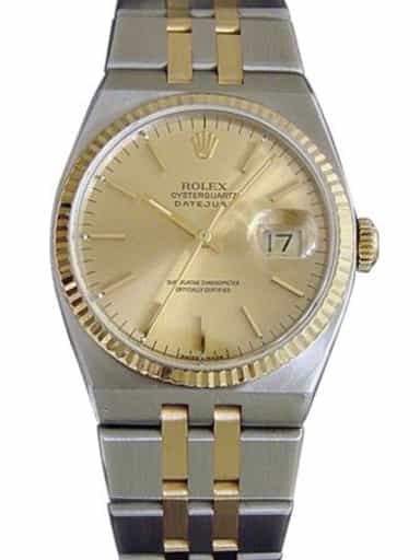 Pre Owned Mens Rolex Two-Tone Oysterquartz Datejust Gold Champagne 17013 (SKU W604077M)