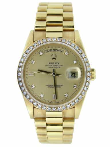 Mens Rolex 18K Gold Day-Date President Champagne Diamond 18238 (SKU DD3655MT)