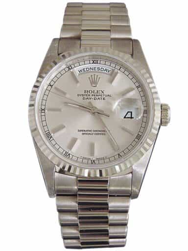 Mens Rolex 18K Gold Day-Date President Silver  18239 (SKU U700265MT)