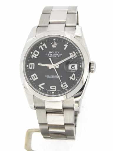 Mens Rolex Stainless Steel Datejust Black Arabic 116200 (SKU 116200BLKMT)