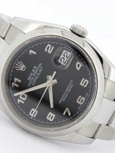 Mens Rolex Stainless Steel Datejust Arabic Black 116200 (SKU 116200ARMT)