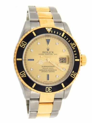 Mens Rolex Two-Tone Submariner Champagne Diamond 16613T (SKU M453566NNMT)