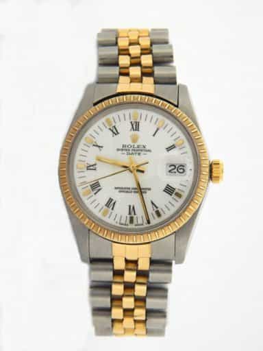 Mens Rolex Two-Tone 18K/SS Date White Roman 15053 (SKU 7212235MT)