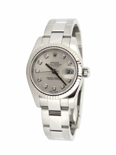 Ladies Rolex Stainless Steel Datejust Watch Ref. 179174 with Silver Diamond Dial (SKU M732089MT)