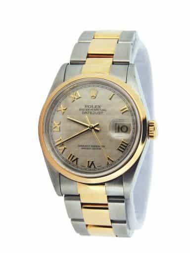Mens Rolex Two-Tone 18K/SS Datejust Ivory Roman 16203 (SKU T536754AMT)