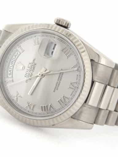 Mens Rolex 18K Gold Day-Date President Silver Roman 118239 (SKU 118239SRMT)