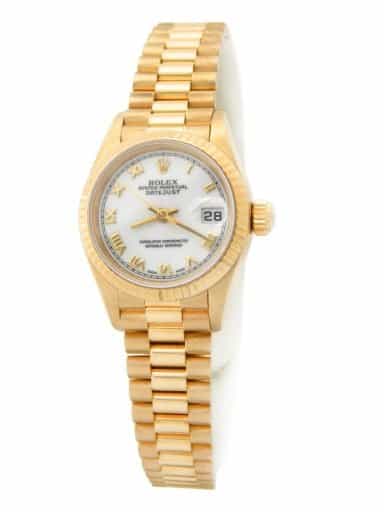 Ladies Rolex 18K Yellow Gold Datejust President White Roman 69178 (SKU T452902AMT)