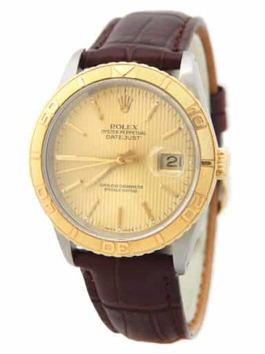 Mens Rolex Two-Tone Datejust Turn-O-Graph Brown Strap 16263 (SKU L864189BRAMT)