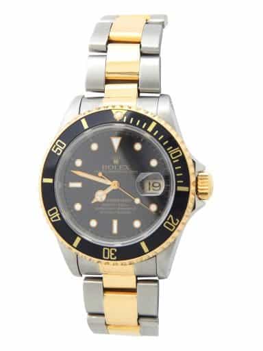 Mens Rolex Two-Tone Submariner Black 16613 (SKU S491682AMT)