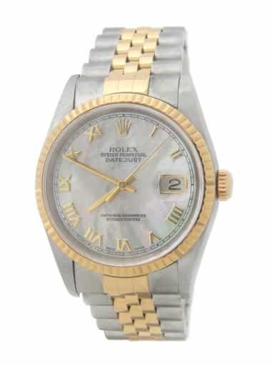 Mens Rolex Two-Tone 18K/SS Datejust Factory MOP Roman 16233 (SKU U490314AMT)