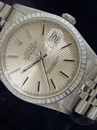Mens Rolex Stainless Steel Datejust Silver Tapestry 16220 (SKU R920595AMT)