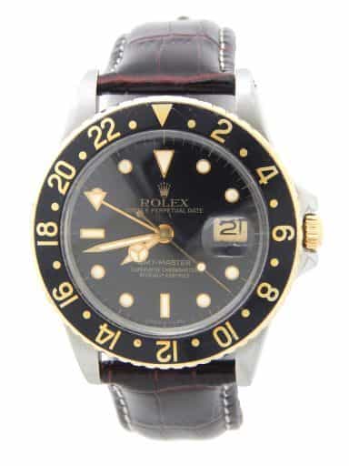 Mens Rolex Two-Tone GMT Master Watch Black 16753 (SKU 8956521AMT)