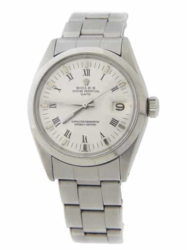 Mens Rolex Stainless Steel Date Model Watch 1500 with White Roman Dial (SKU 2184322AMT)
