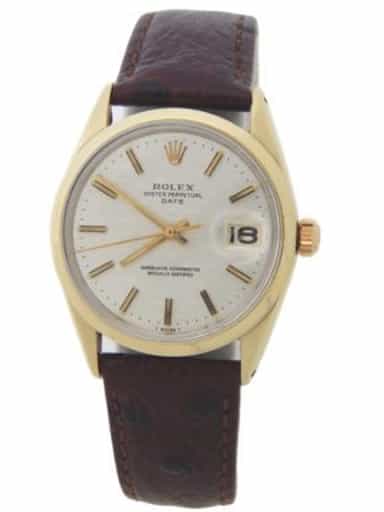 Mens Rolex 14K Gold Shell Date Watch Silver Mosaic Dial 1550 (SKU 3249750LAMT)