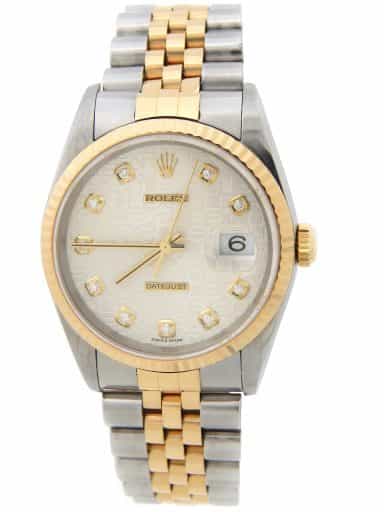 Mens Rolex 2Tone Datejust Ref. 16233 Watch Factory Diamond Dial (SKU Y605661AMT)