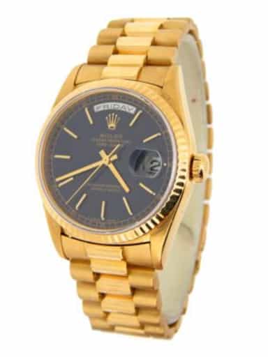 Mens Rolex 18K Gold Day-Date President Watch Black Dial 18238 (SKU BBW527599NPRZMT)