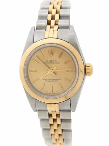Ladies Rolex Two-Tone 18K/SS Oyster Perpetual Champagne 76243 (SKU P883449AMT)