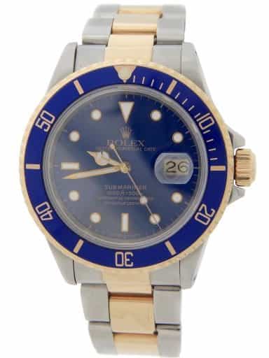 Mens Rolex Two-Tone Submariner Date Watch Blue 16803 (SKU 9301293GSAMT)