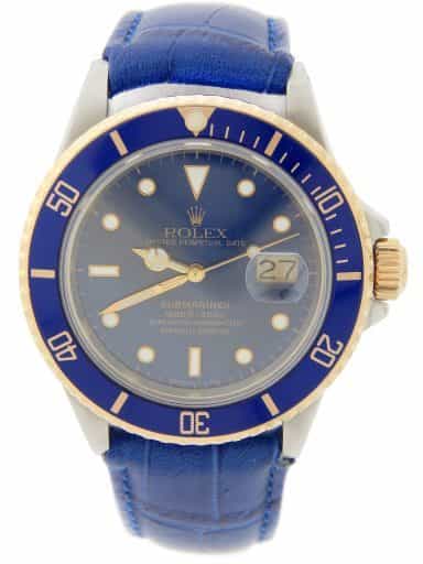 Mens Rolex Two-Tone 18K/SS Submariner Watch 16803 Blue Strap (SKU 9301293LAMT)