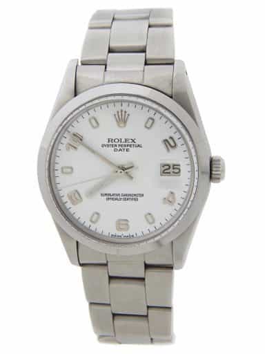 Mens Rolex Stainless Steel Date Watch 15000 with White Arabic Dial (SKU 7078029OAMT)