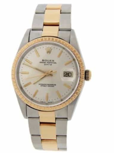 Mens Rolex Two-Tone 18K/SS Date Silver Stick Dial 15223 (SKU A714427AMT)
